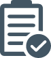 A grey clipboard and a tick symbol.